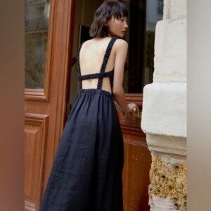 Pixie Market Beatrice Dress Black Linen